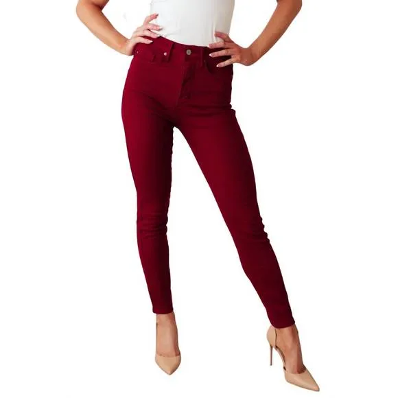 NEW JUDY BLUE high rise control top skinny jeans in scarlet