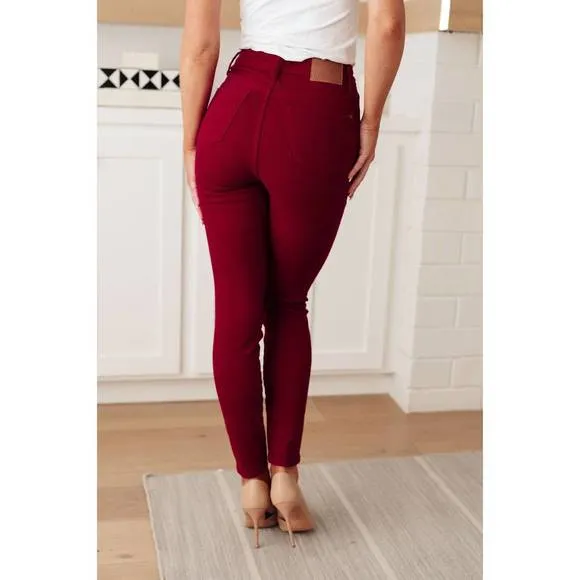 NEW JUDY BLUE high rise control top skinny jeans in scarlet