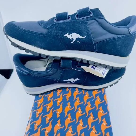 NEW KangaROOS 80' Tennis Shoes Suede Double Strap Hook &amp; Loop Dark Blue Kids 6.5