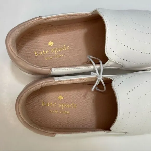 NEW Kate Spade New York Azores White Leather Slip On Sneakers Women's Size 8b