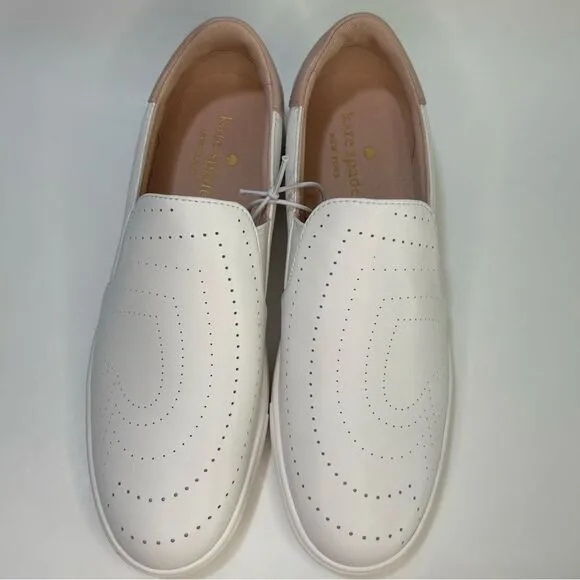 NEW Kate Spade New York Azores White Leather Slip On Sneakers Women's Size 8b
