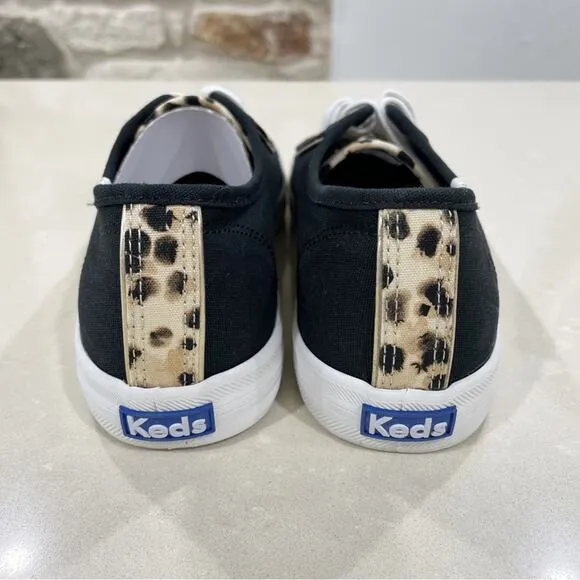 NEW Keds Kickstart Leopard Canvas Black Sneakers Shoes 8.5