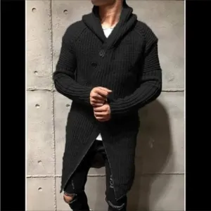 New Mens Cardigan Sweater Hood Button Closure Long Sleeve Knit Slim Fit