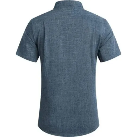 New 𝅺Men's Casual Linen Button Down Shirt Gray &amp; Blue