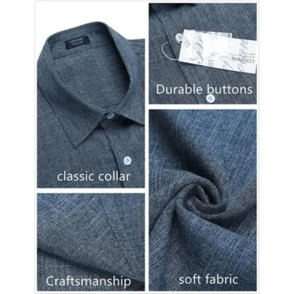 New 𝅺Men's Casual Linen Button Down Shirt Gray &amp; Blue
