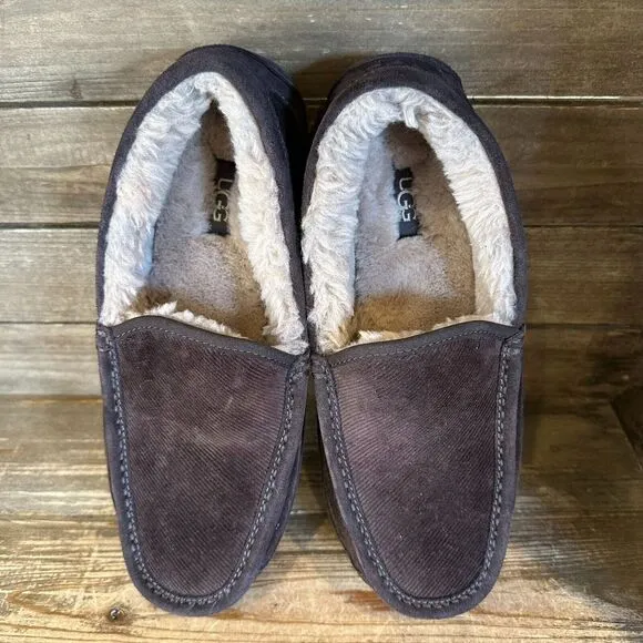 New Mens UGG Ascot Brown Corduroy II‎ Slip On Slippers Shoes Loafers Size 8 M