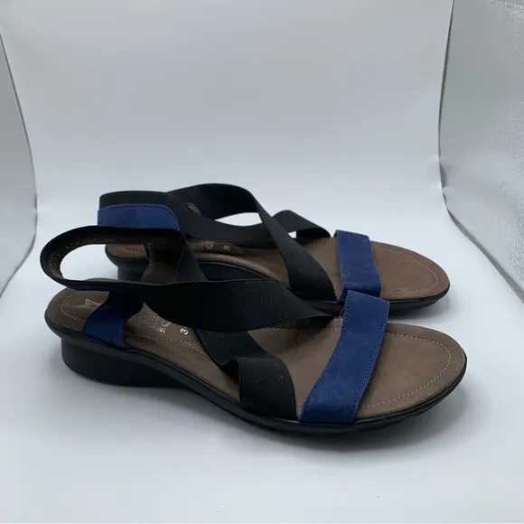 New Mephisto Pastora Black Blue Elastic Slingback  Sandals size 39 US 8.5 2057