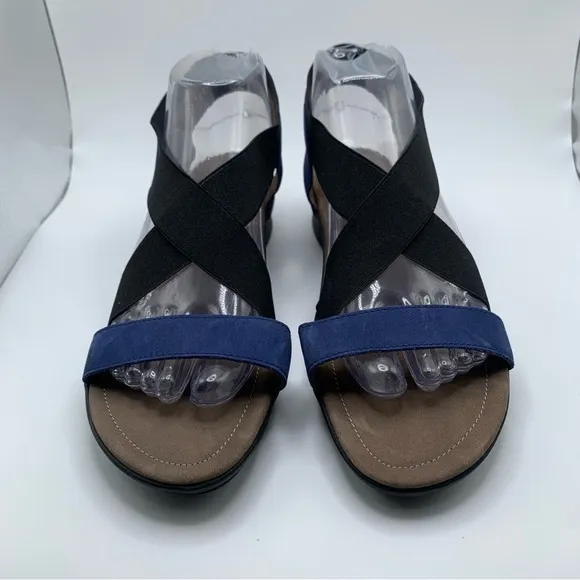 New Mephisto Pastora Black Blue Elastic Slingback  Sandals size 39 US 8.5 2057
