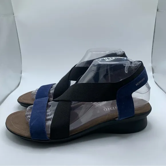 New Mephisto Pastora Black Blue Elastic Slingback  Sandals size 39 US 8.5 2057