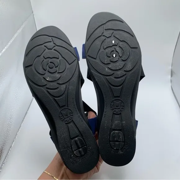 New Mephisto Pastora Black Blue Elastic Slingback  Sandals size 39 US 8.5 2057