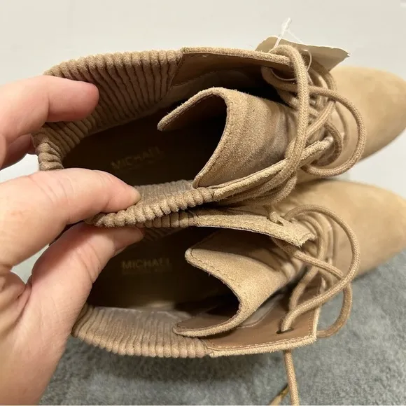 New! Michael Michael Kors Carrigan Wedge Leather Suede Lace Up Boots