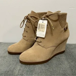 New! Michael Michael Kors Carrigan Wedge Leather Suede Lace Up Boots