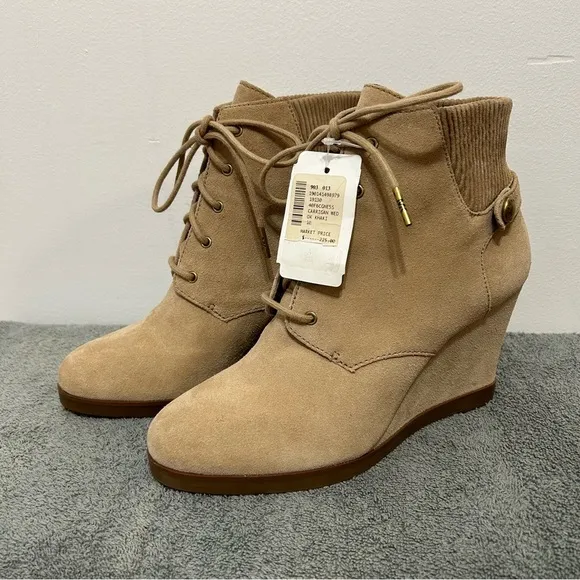 New! Michael Michael Kors Carrigan Wedge Leather Suede Lace Up Boots