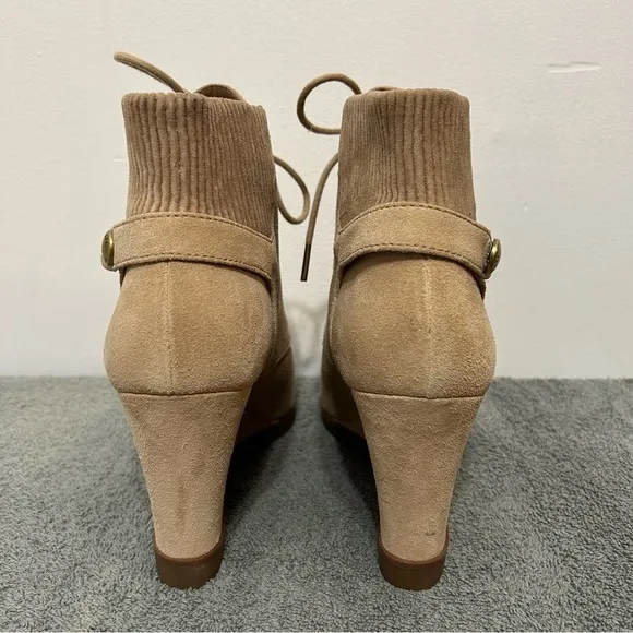New! Michael Michael Kors Carrigan Wedge Leather Suede Lace Up Boots
