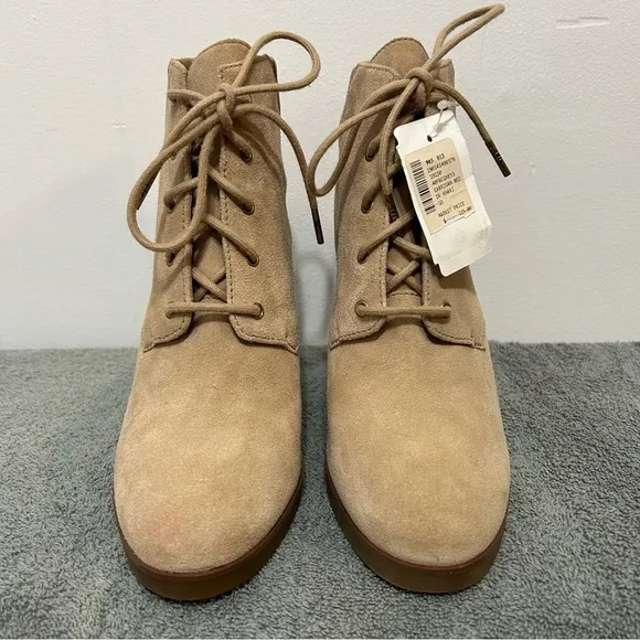 New! Michael Michael Kors Carrigan Wedge Leather Suede Lace Up Boots