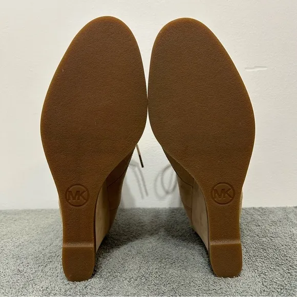 New! Michael Michael Kors Carrigan Wedge Leather Suede Lace Up Boots