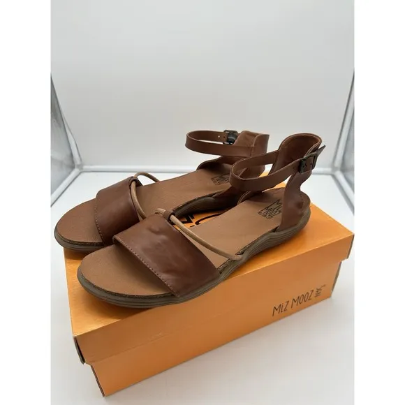 New Miz Mooz Marcie Leather Ankle Strap Buckle Sandals Brown EU 41 US 9.5-10