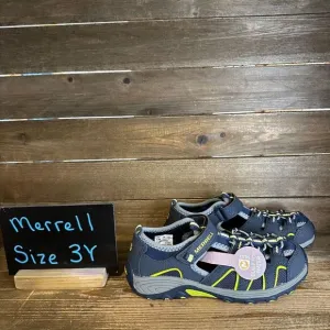 New NIB Big Kids Merrell Hydro H2O Hiker Gray‎ Blue Sandals Shoes Size 3 Y