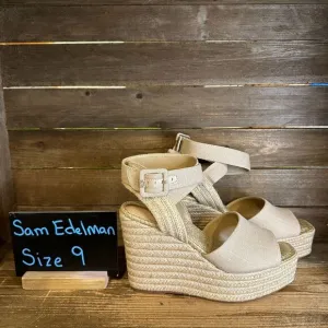 New‎ NIB Womens Sam Edelman Vada Weave Beige Wedge Heeled Sandals Shoes Size 9 M