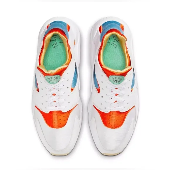 New Nike Air Huarache Run White Safety Orange Blue DX2345-100 Mens shoes