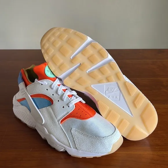 New Nike Air Huarache Run White Safety Orange Blue DX2345-100 Mens shoes