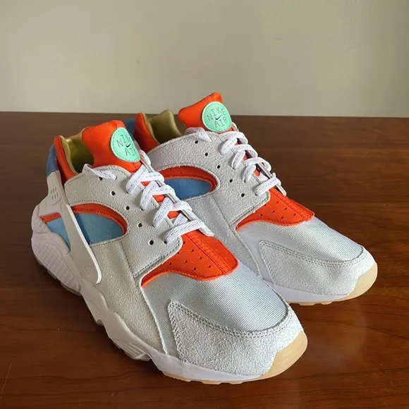 New Nike Air Huarache Run White Safety Orange Blue DX2345-100 Mens shoes