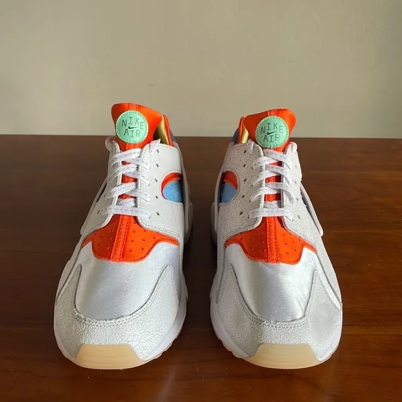 New Nike Air Huarache Run White Safety Orange Blue DX2345-100 Mens shoes