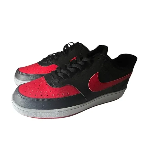 NEW Nike Mens Court Vision Low Sneaker,Black/University Red