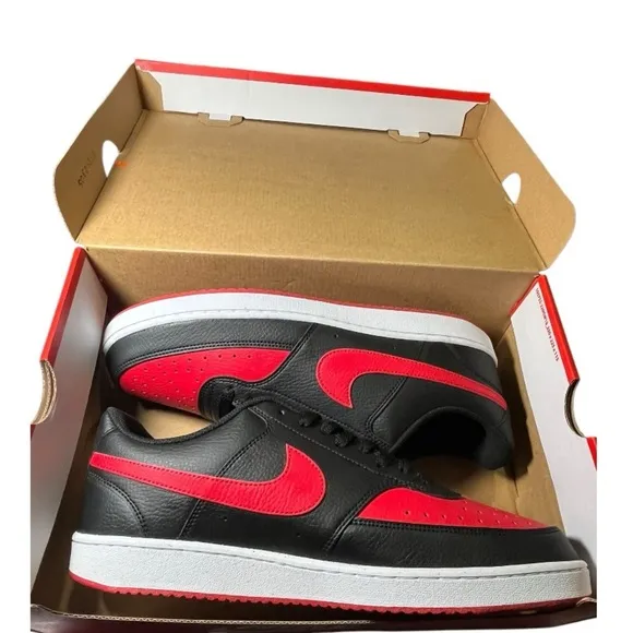 NEW Nike Mens Court Vision Low Sneaker,Black/University Red