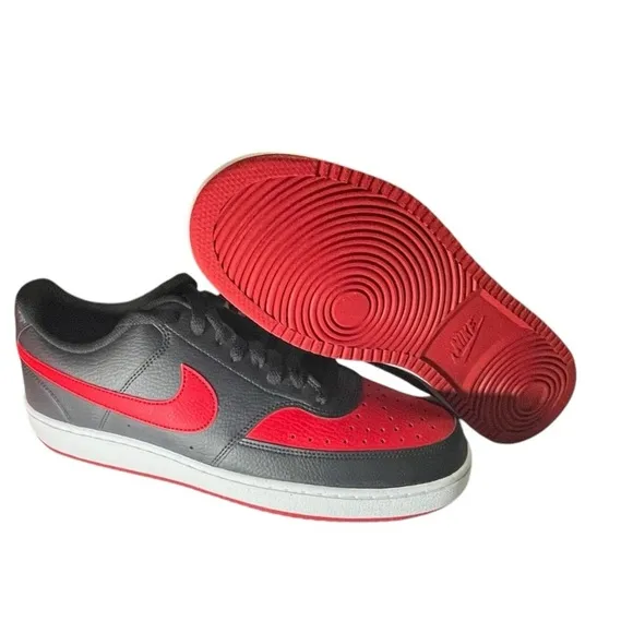NEW Nike Mens Court Vision Low Sneaker,Black/University Red
