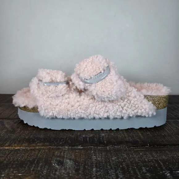 NEW Papillio Birkenstock Arizona Shearling Womens Size 5 Sandals Slippers Pink