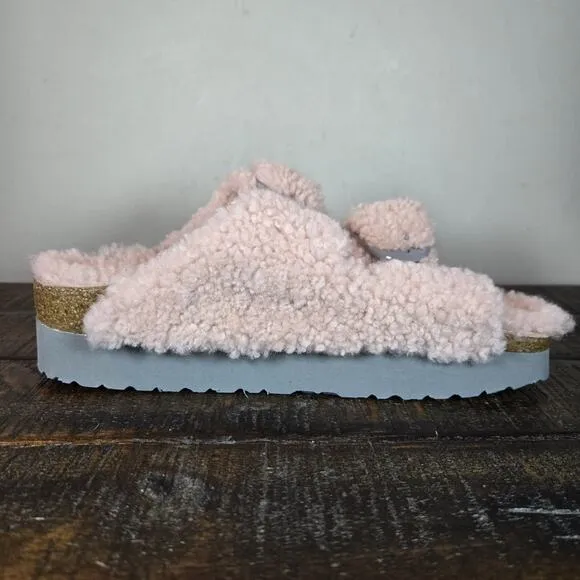 NEW Papillio Birkenstock Arizona Shearling Womens Size 5 Sandals Slippers Pink