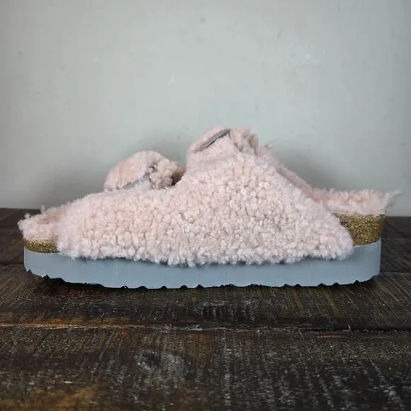 NEW Papillio Birkenstock Arizona Shearling Womens Size 5 Sandals Slippers Pink