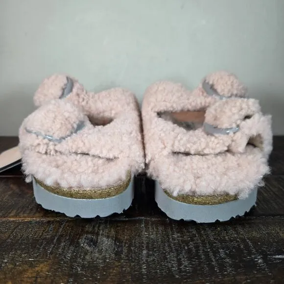 NEW Papillio Birkenstock Arizona Shearling Womens Size 5 Sandals Slippers Pink