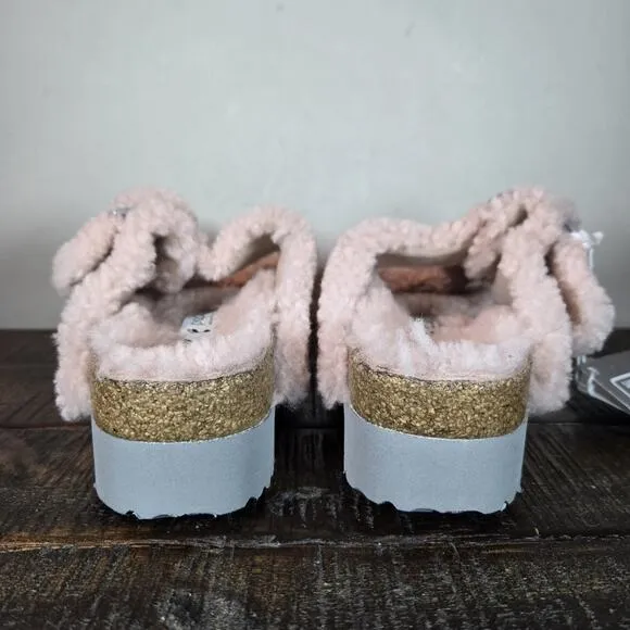 NEW Papillio Birkenstock Arizona Shearling Womens Size 5 Sandals Slippers Pink