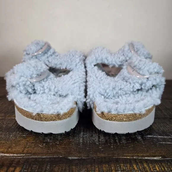 NEW Papillio Birkenstock Arizona Shearling Womens Size 7 Sandals Slippers Blue