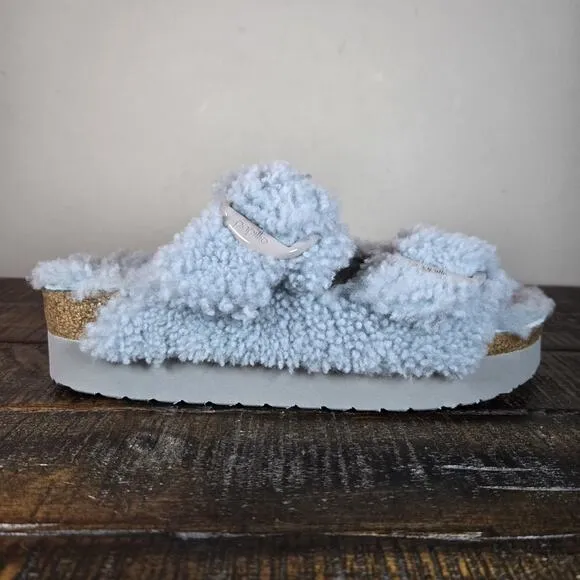 NEW Papillio Birkenstock Arizona Shearling Womens Size 7 Sandals Slippers Blue