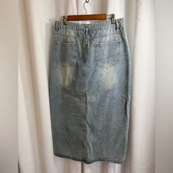 NEW Petal   Pup Women’s Dana Light Blue Denim Front Slit Maxi Jean Skirt Size 10