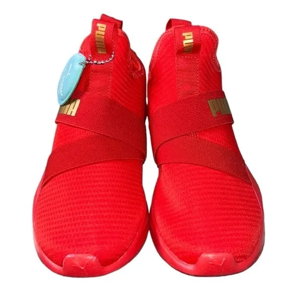NEW! PUMA Red SoftFoam  Pull On Hi Top Radiate Mid Training Shoes Sneakers!