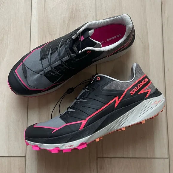 NEW Salomon Thundercross Trail Running Shoes Black/Grey Pink Accents