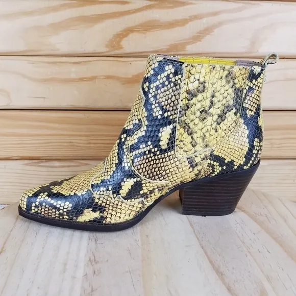 NEW Sam Edelman Winona Leather Snake Print Western Ankle Boots Booties Slip-on