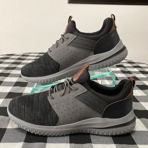 NEW! Skechers Delson 3.0 Cicada Slip On Memory Foam Shoes Sneaker 12 Wide