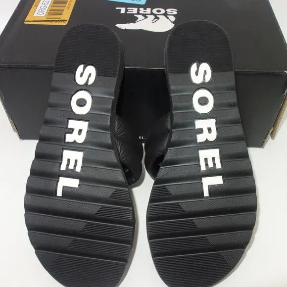 New Sorel Ella Puff Black Slides Sandals Shoes Women's 6.5