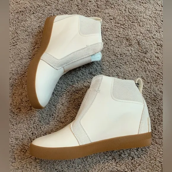 New Sorel Out N About Slip On Wedge Bootie Ankle Boots Sea Salt White Size 85