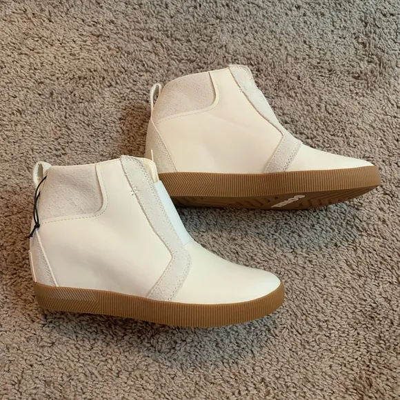 New Sorel Out N About Slip On Wedge Bootie Ankle Boots Sea Salt White Size 85