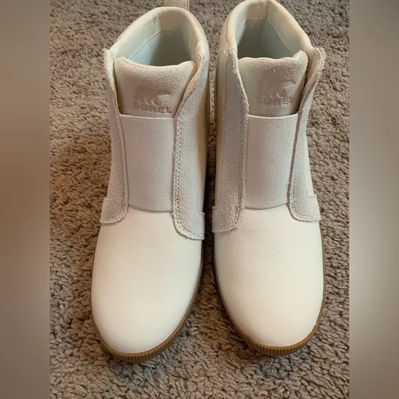 New Sorel Out N About Slip On Wedge Bootie Ankle Boots Sea Salt White Size 85