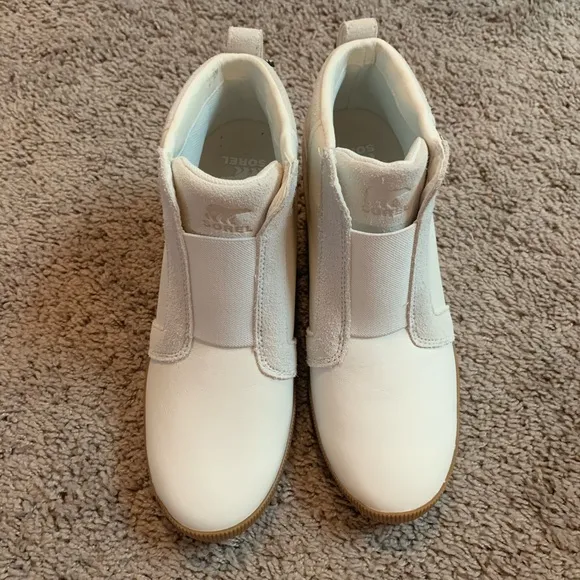New Sorel Out N About Slip On Wedge Bootie Ankle Boots Sea Salt White Size 85