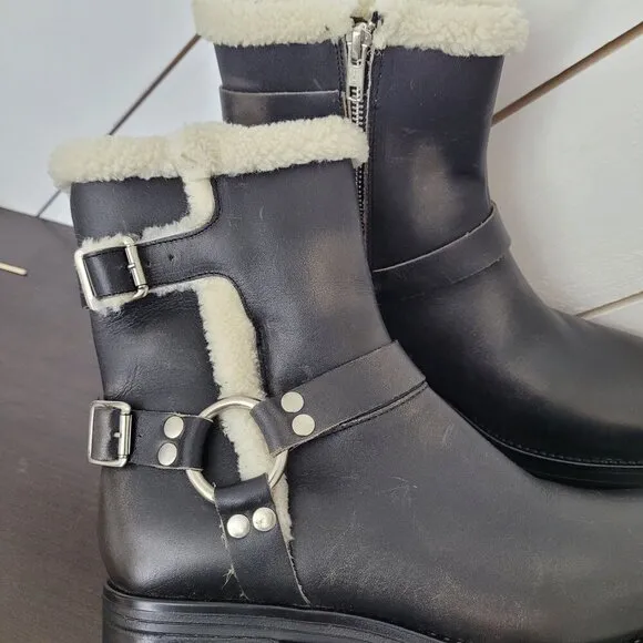 NEW Steve Madden Brixton-F Lined Black Distressed Leather Buckle Moto Boots 11