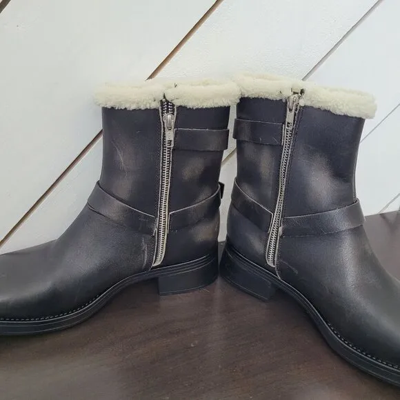 NEW Steve Madden Brixton-F Lined Black Distressed Leather Buckle Moto Boots 11
