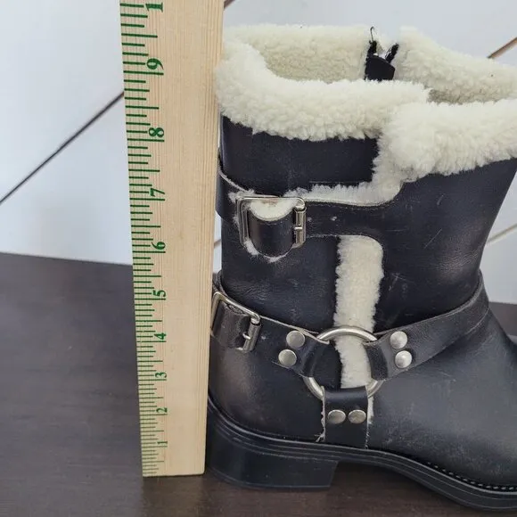 NEW Steve Madden Brixton-F Lined Black Distressed Leather Buckle Moto Boots 11